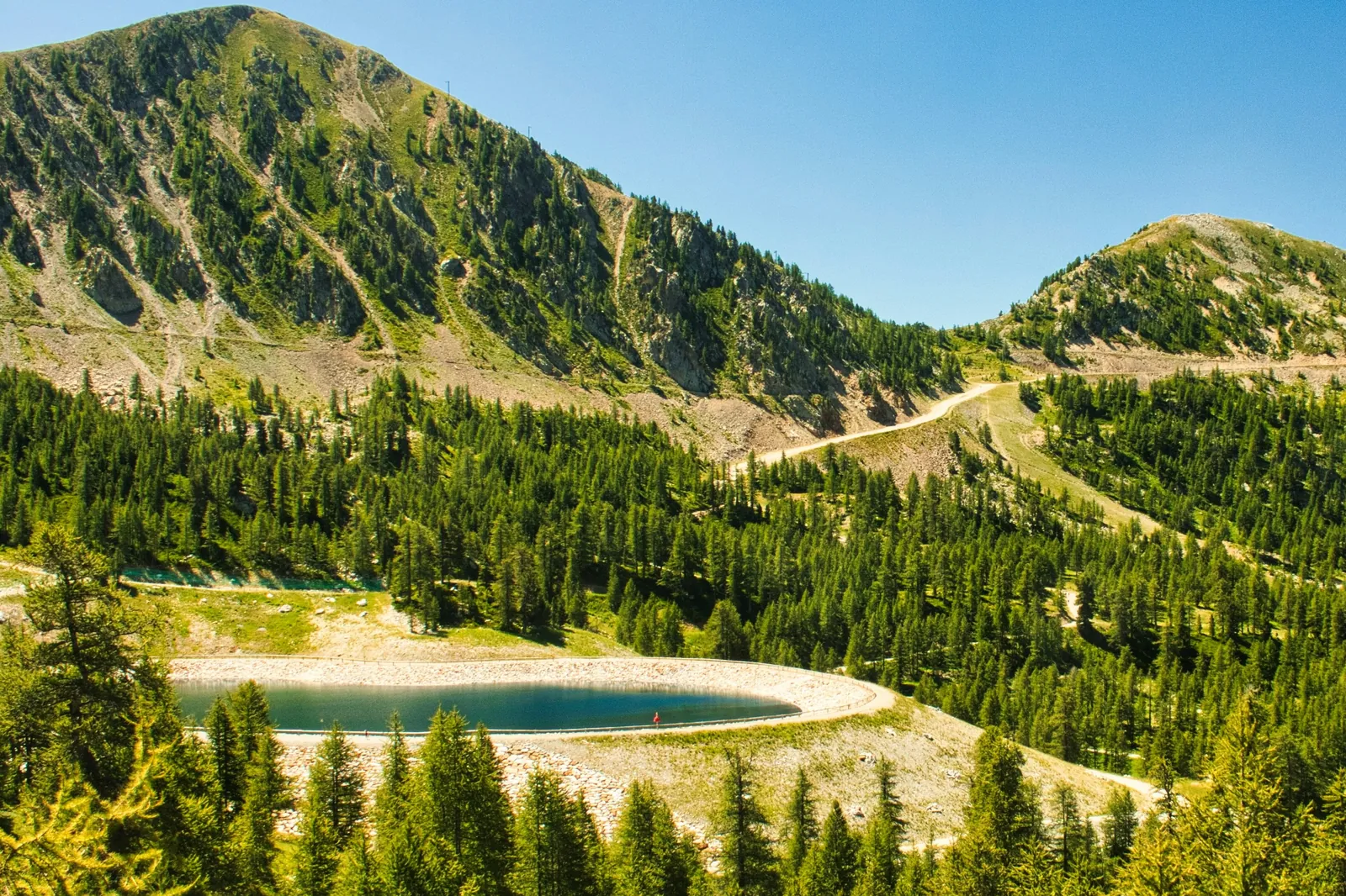Un lac entre les mélèzes, au-dessus d'Isola 2000.