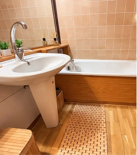 La salle de bains, avec baignoire.